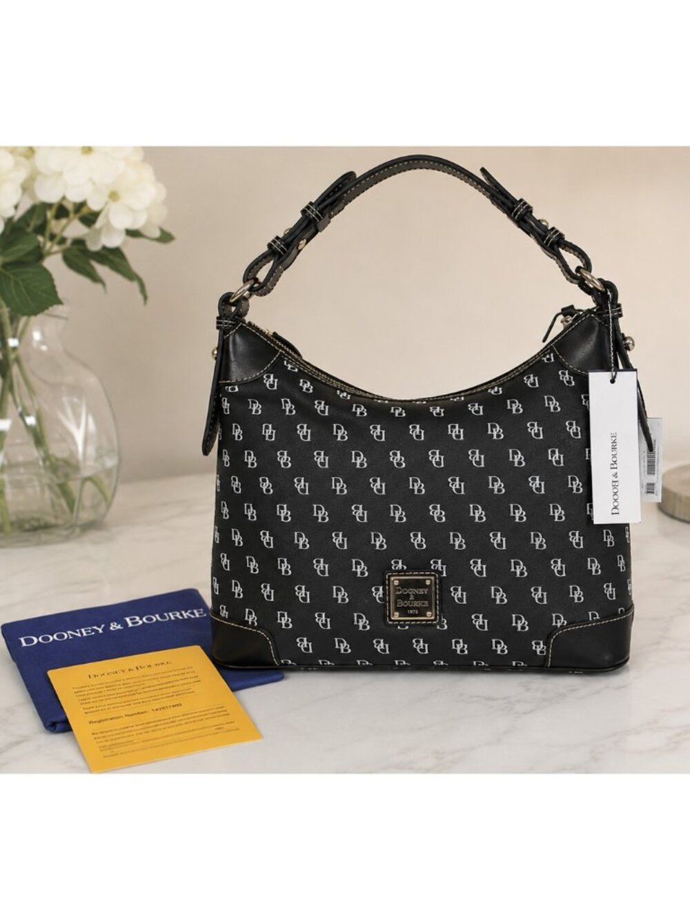 Dooney & Bourke Signature DB Logo Black Hobo Shoulder Bag NWT Dust Bag